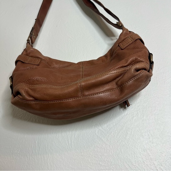 Vintage Y2K Fossil Brown Pebbled Leather Crossbody Shoulder Bag Adjustable Strap - Picture 5 of 8